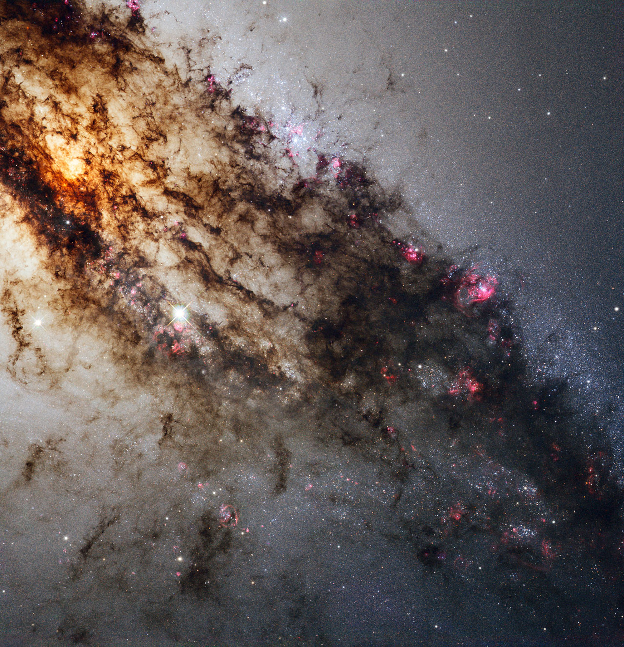 Dusty Nearby Galaxy Blazes Bright in Hubble Photo